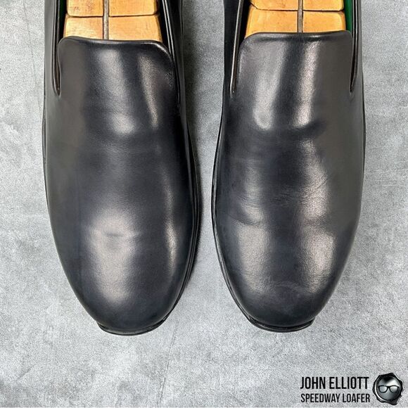 JOHN ELLIOTT SPEEDWAY LEATHER LOAFERS IN BLACK BUFFED CALFSKIN MEN’S LUXURY SHOE - Picture 9 of 16